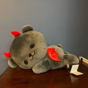 Gray Plush Bear with Red Devil Horns